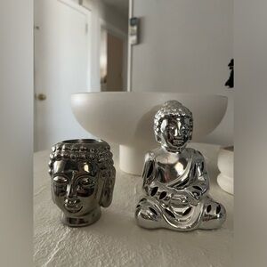 METALLIC BUDDHA FIGURINE AND BUDDHA CANDLE HOLDER DECOR